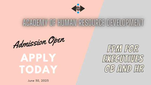 It is an FPM admission alert post. AHRD Ahmedabad is calling for admission in the executive FPM/ PhD program. The areas are OB and HR. Last date is June 30, 2023. Apply today.